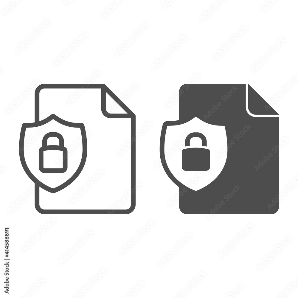 Poster document and security emblem with lock line and solid icon, web security concept, confidential profi