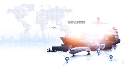 Global Logistics international delivery concept, World map with logistic network distribution on background.background for Concept of fast or instant shipping, Online goods orders worldwide