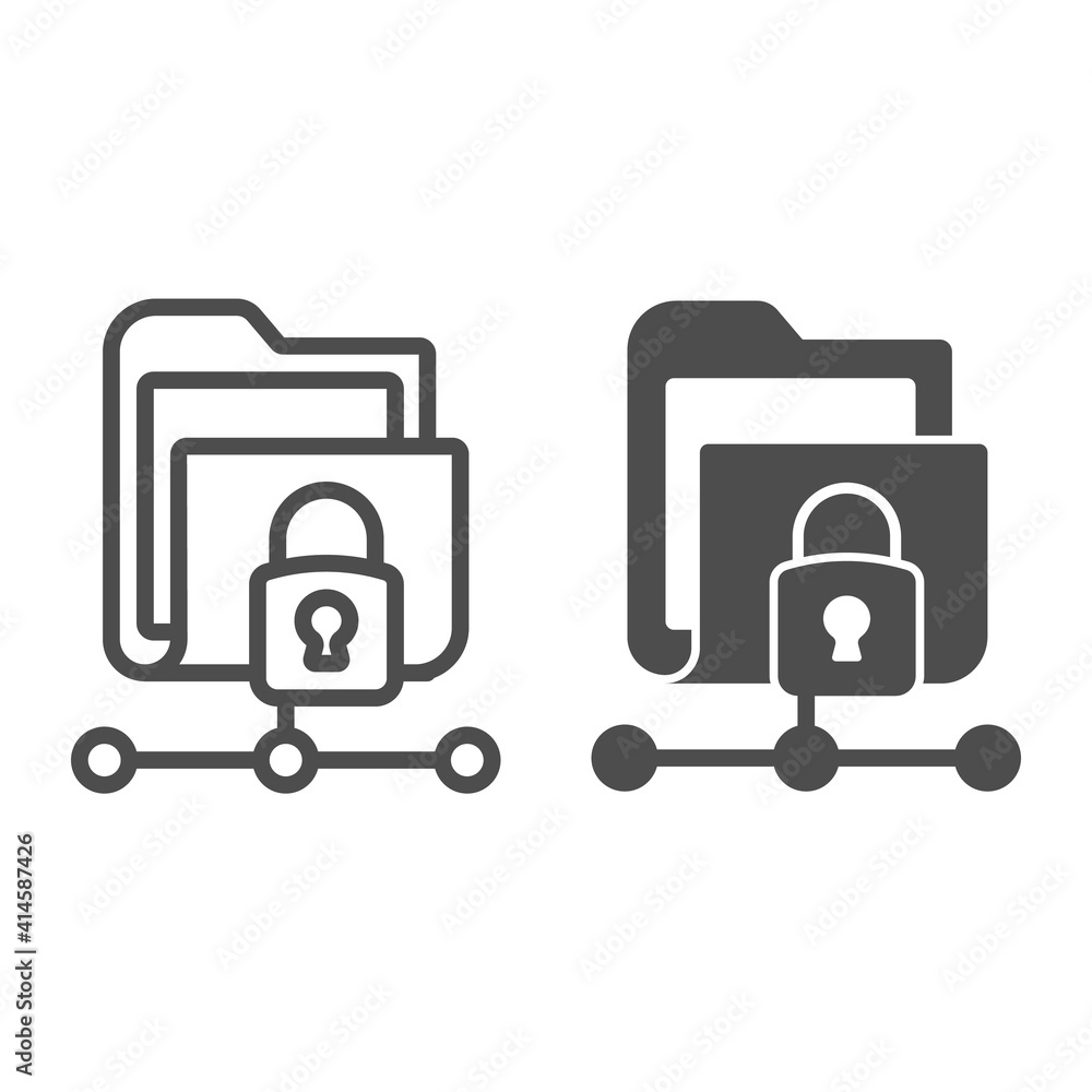 Poster folder with connection and lock line and solid icon, web security concept, secure data technology si