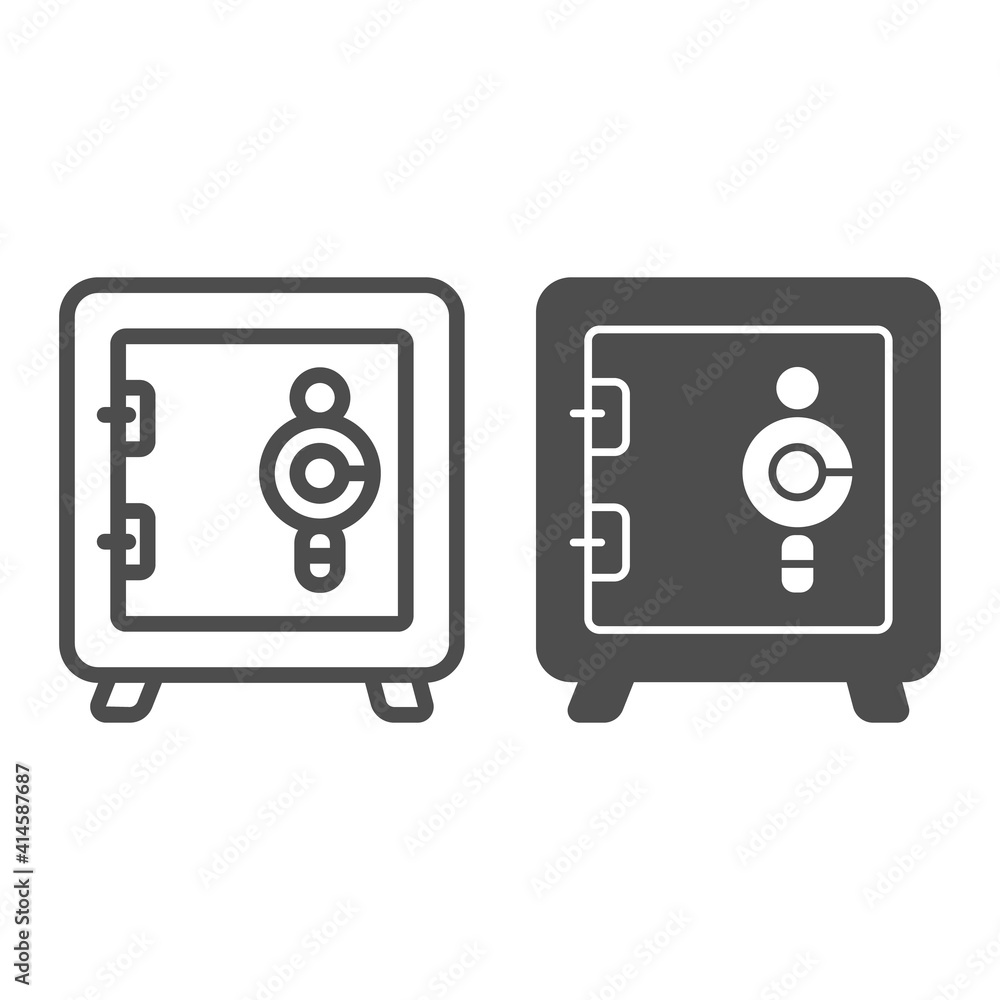 Poster office safe with lock line and solid icon, web security concept, data security sign on white backgro