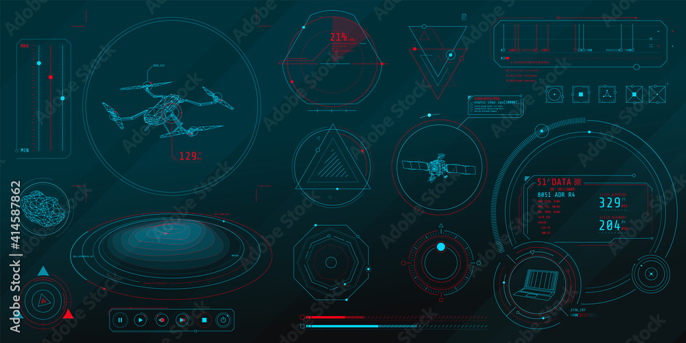 Poster a set of thin elements on the topic of drone control.