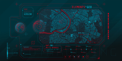 Design of a futuristic software interface for tracking geo-position.