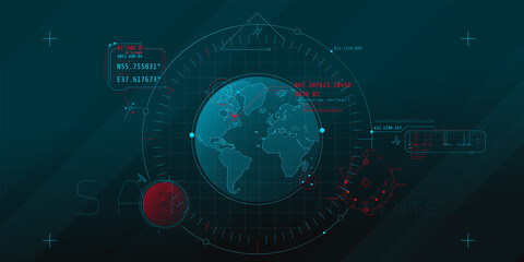 Design of a futuristic software interface for tracking an object on the planet.