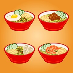 Mie ayam_telor_ pangsit_daging_bakso_ seafood icon, object, and beground template 