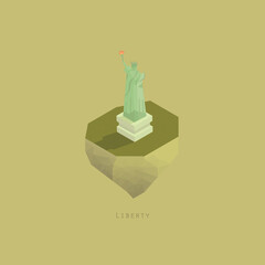 Statue of Liberty on floating island low poly isometric graphic