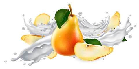 Pears in a milk or yogurt splash.