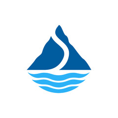Mountain lake flat logo template in blue color