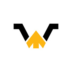 Letter W with arrow flat logo template ready for use