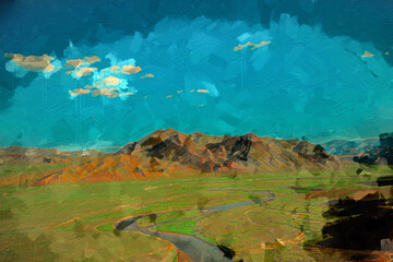 Mongolian beautiful landscape digital art, digital painting, canvas printable, summer, blue sky
clear sky