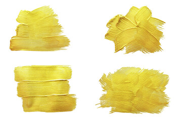 Naklejka premium Gold paint stroke set. Gold brush abstract art illustration. Gold glittering design art brush stroke. creative set yellow paint isolated collection. Design golden stroke effect brush color painting.