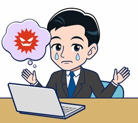 Young office worker man in a black suit