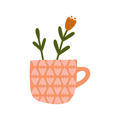 Happy valentine day with flowers in mug illustration
