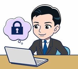 Young office worker man in a black suit