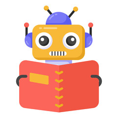 
Robot holding book, education robot icon

