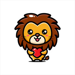 cartoon cute lion hugging love vector design