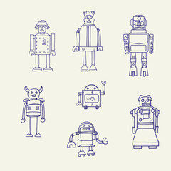 retro robot doodle drawing