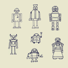 retro robot doodle drawing