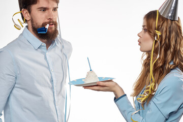 birthday party disco young people with cake and columns fun cropped view close-up