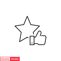 Star and hand thumb up line icon. Like, favourite, love, and testimonials concept. Simple outline style. Vector illustration isolated on white background. Editable stroke EPS 10.