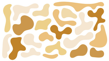 Irregular blob, set of abstract organic shapes. Brown ground irregular random blobs. Simple liquid amorphous splodge. Trendy minimal designs for presentations, banners, posters and flyers.