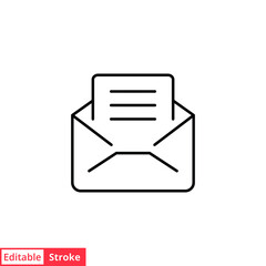 Open envelope, email line icon. Testimonials and customer relationship management concept. Simple outline style. Vector illustration isolated on white background. Editable stroke EPS 10.