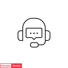 CRM line icon. Headset with bubble speech. Testimonials and customer relationship management concept. Simple outline style. Vector illustration isolated on white background. Editable stroke EPS 10. 