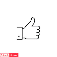 Hand thumb up gesture line icon. Testimonials, like and customer relationship management concept. Simple outline style. Vector illustration isolated on white background. Editable stroke EPS 10.
