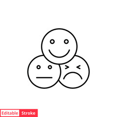 Face emoticon line icon set. Testimonials and customer relationship management concept. Simple outline style. Vector illustration isolated on white background. Editable stroke EPS 10.