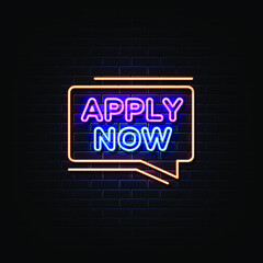 Apply Now Neon Signs Vector