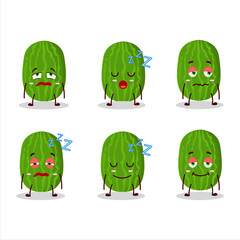 Cartoon character of cucamelon with sleepy expression