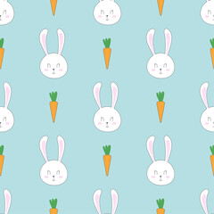 Lovely easter rabbit with carrot and flower pattern graphic. Seamless Pattern can be 
used for wallpaper, pattern fills, background and surface textures