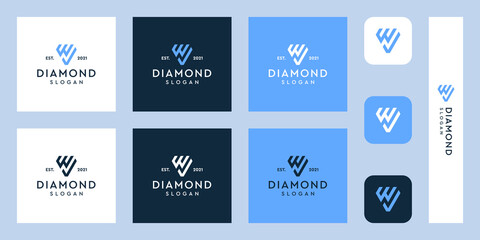 combination of the letter W monogram logo and check mark with abstract diamond shapes. Hipsters elements of typography design. icons for business, elegance, and simple luxury. Premium Vectors.