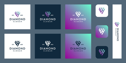 combination of the letters EH / WH monogram logo with abstract diamond shapes. Hipster elements of typographic design. icons for business, elegance, and simple luxury. Premium Vectors.