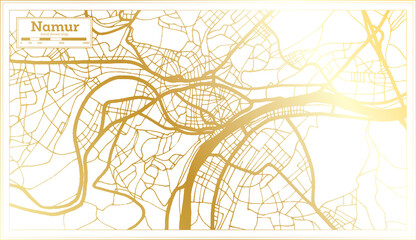 Namur Belgium City Map in Retro Style in Golden Color. Outline Map.
