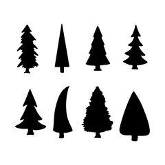 Obraz premium Isolated Pine on the white background.Pine silhouettes. Tree hand drawn.Vector EPS 10.