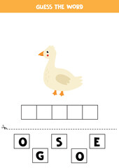 Spelling game for kids. Cartoon cute goose.