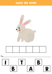 Spelling game for kids. Cartoon cute rabbit.