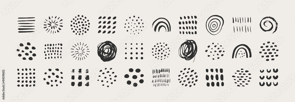 Wall mural abstract graphic elements in minimal trendy style. vector set of hand drawn texture for creating pat