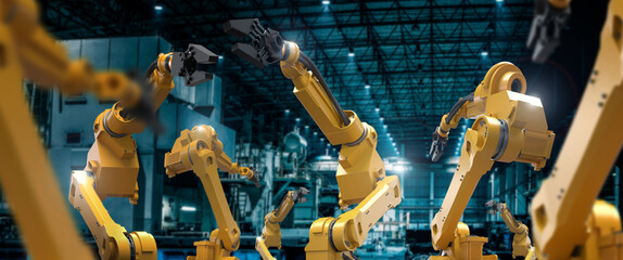 heavy automation robot arm machine in smart factory industrial,Industry 4.0 concept image.

