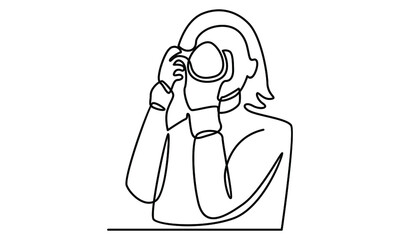 Continue line of woman take a picture with digital camera