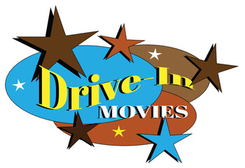 Retro mid-century modern drive-in movies label
