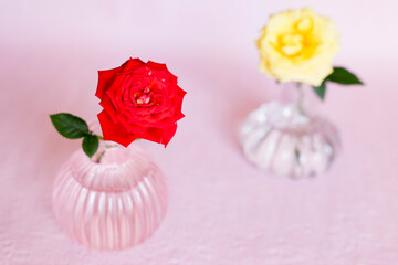花瓶のミニチュアローズ