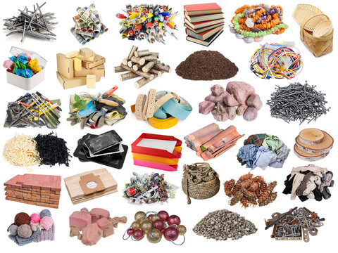 Small  Piles Of Various Inedible Objects And Things Set Isolated