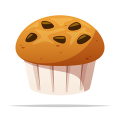 Chocolate chips muffin vector isolated illustration