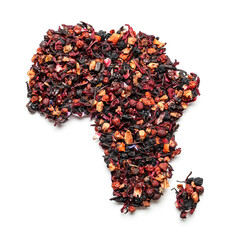 Continent Africa made of tea on white background