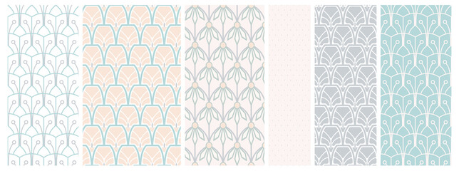 set of seamless floral abstract patterns for branding, merch designs, crafts, wrapping, packaging, wallpapers, fabric, textile, invitations and greeting cards, home decor items