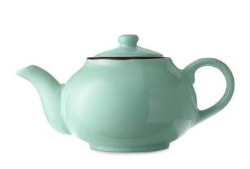 Stylish teapot on white background
