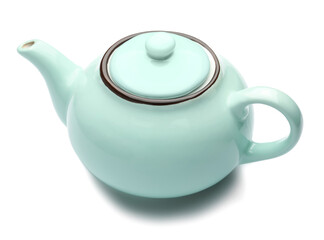 Stylish teapot on white background