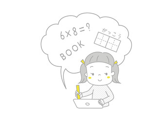 タブレット学習をする女の子　タブレット端末で勉強する子供　タブレット学習　オンライン授業