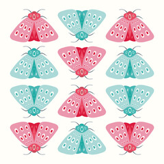 Moth illustration, cute vector illustration of flying insects. 